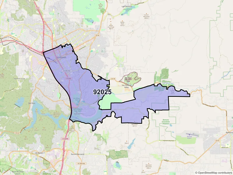 Map of ZIP Code 92025 — Escondido, CA