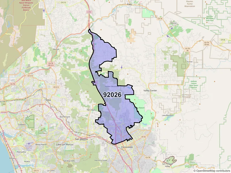 Map of ZIP Code 92026 — Escondido, CA