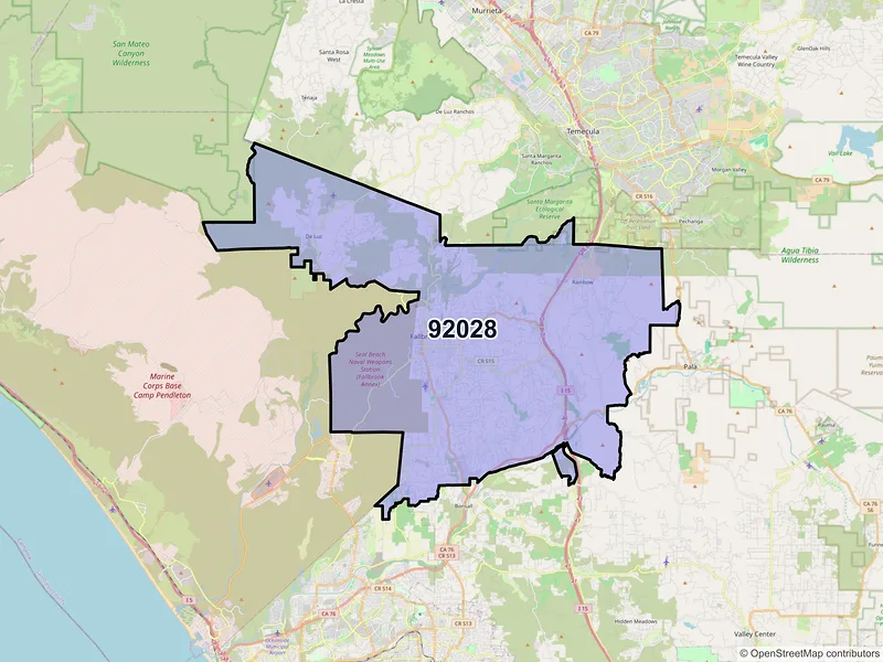 Map of ZIP Code 92028 — Fallbrook, CA