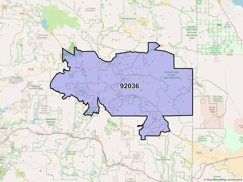 Map of ZIP Code 92036 — Julian, CA