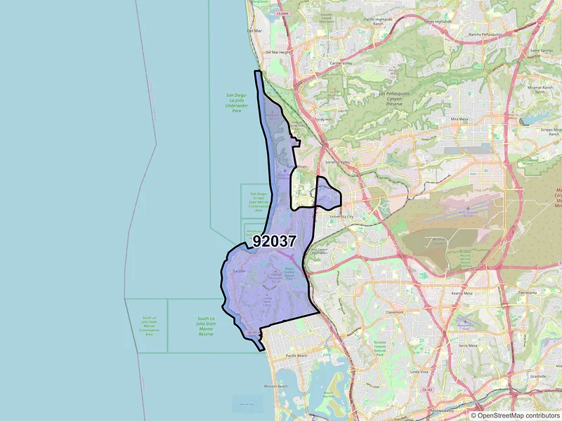 Map of ZIP Code 92037 — La Jolla, CA