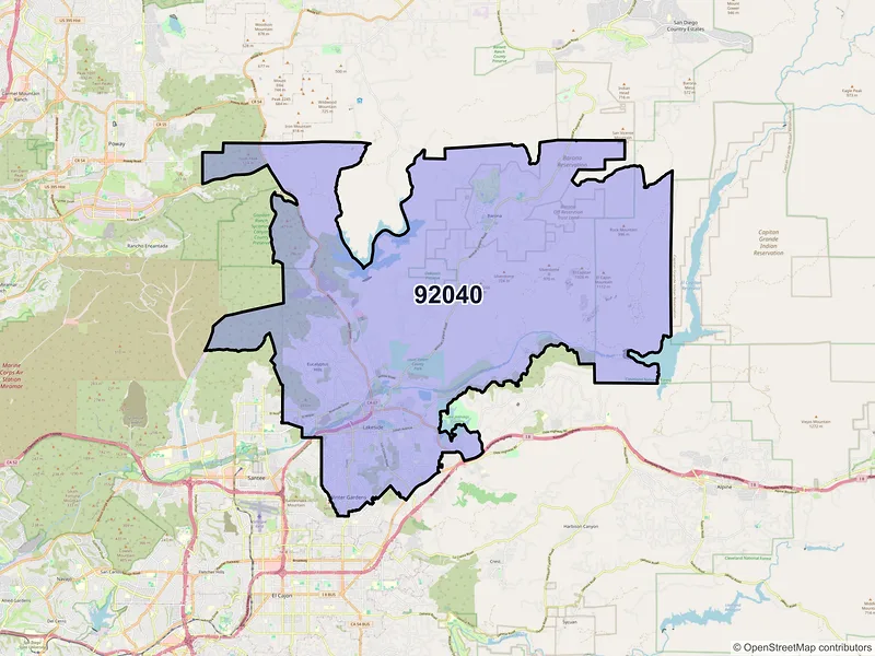 Map of ZIP Code 92040 — Lakeside, CA