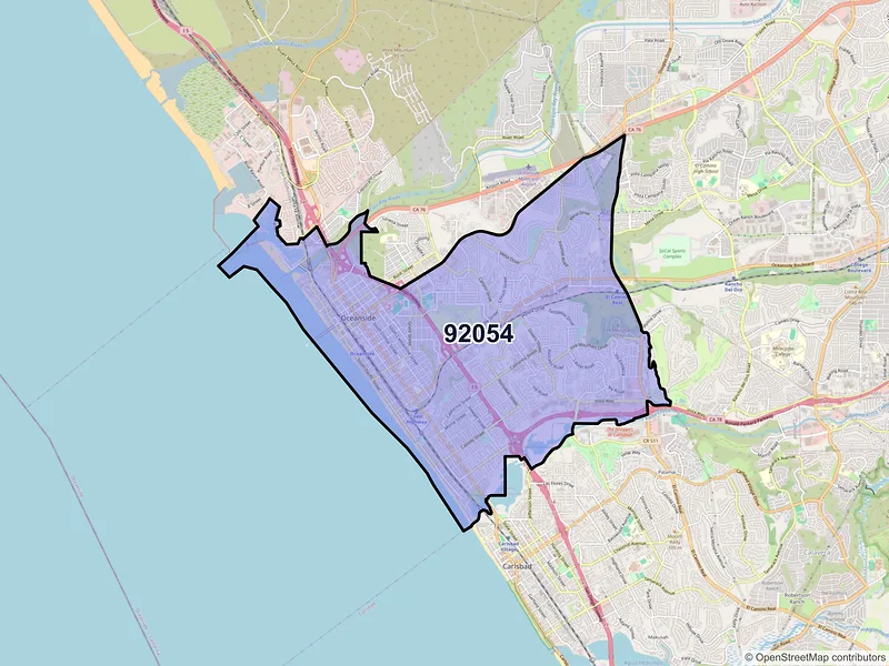 Map of ZIP Code 92054 — Oceanside, CA