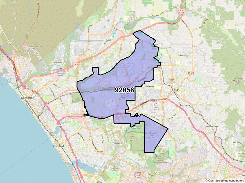 Map of ZIP Code 92056 — Oceanside, CA