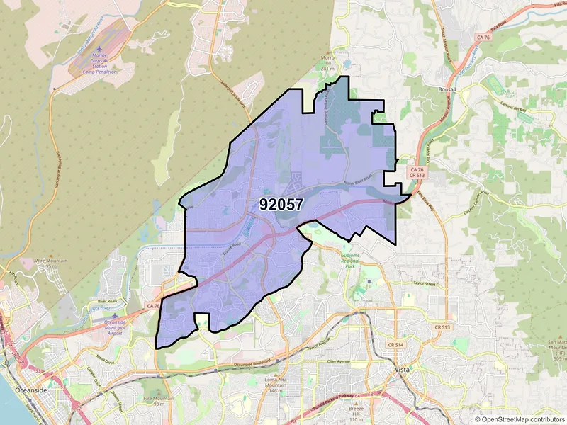 Map of ZIP Code 92057 — Oceanside, CA