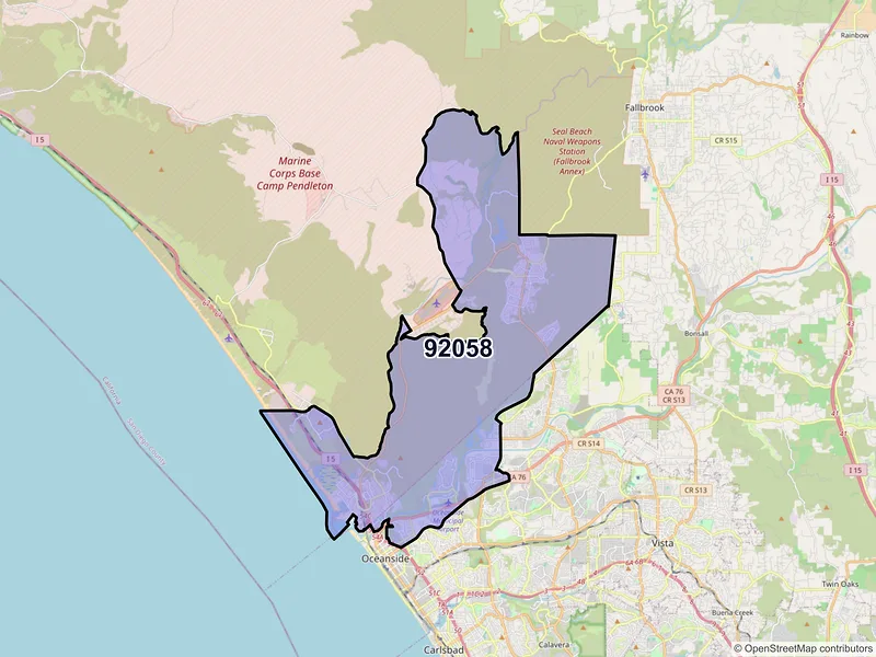 Map of ZIP Code 92058 — Oceanside, CA
