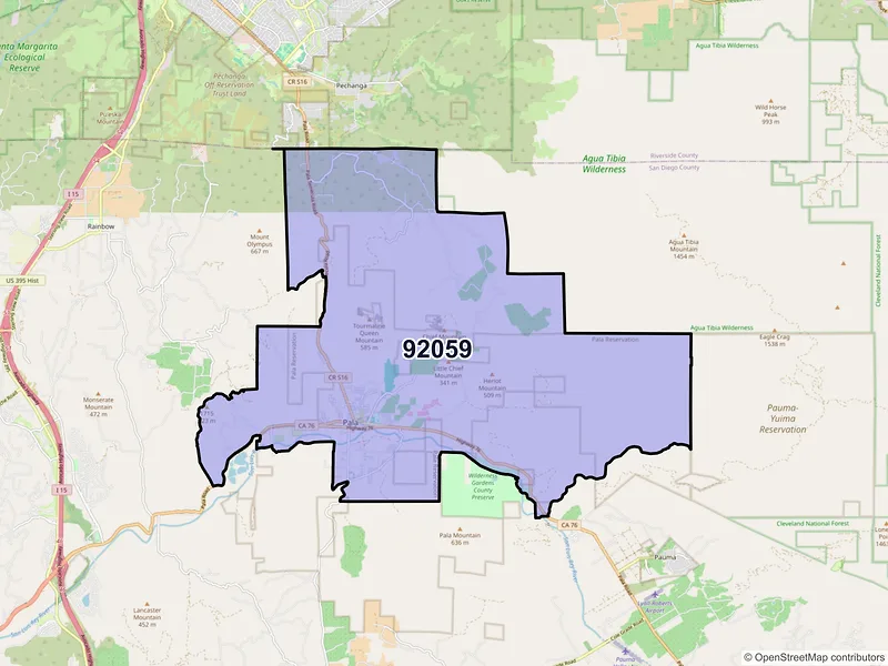 Map of ZIP Code 92059 — Pala, CA