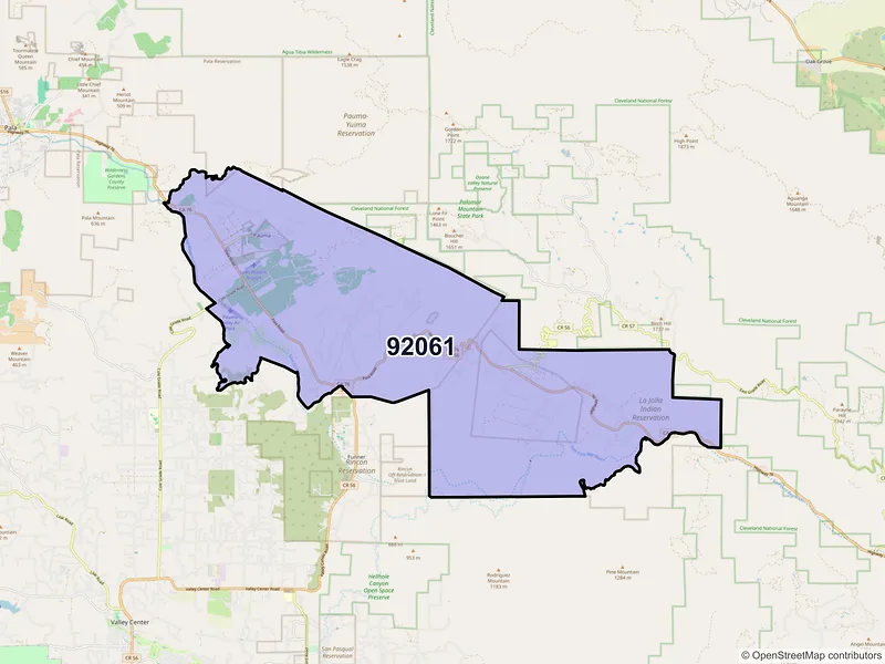 Map of ZIP Code 92061 — Pauma Valley, CA