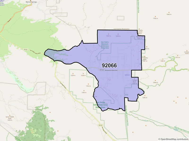 Map of ZIP Code 92066 — Ranchita, CA