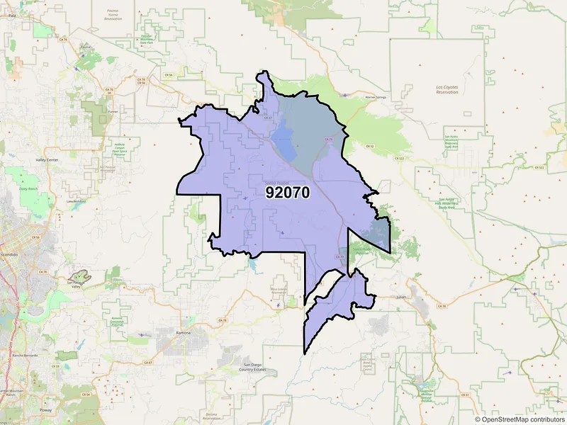 Map of ZIP Code 92070 — Santa Ysabel, CA