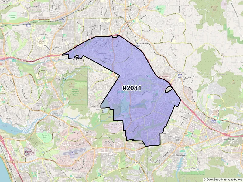Map of ZIP Code 92081 — Vista, CA