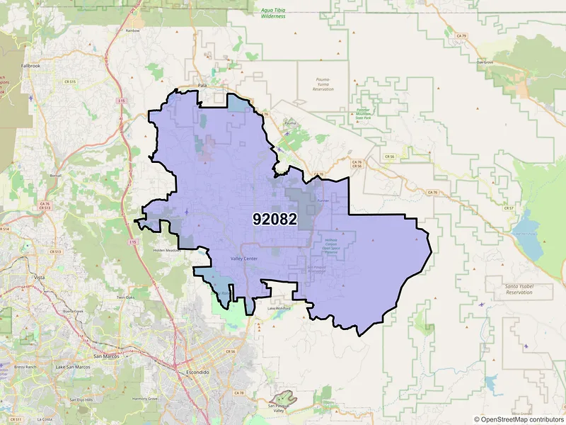 Map of ZIP Code 92082 — Valley Center, CA