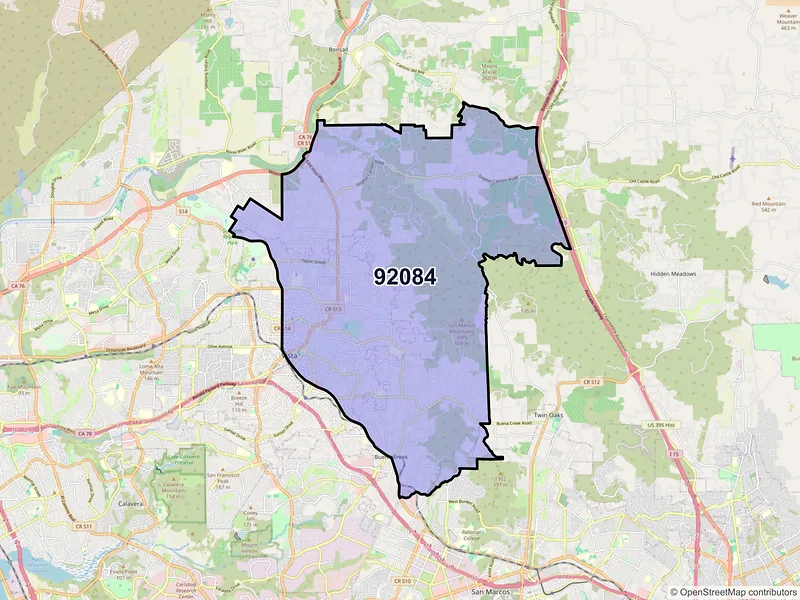 Map of ZIP Code 92084 — Vista, CA