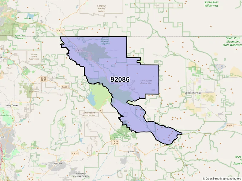 Map of ZIP Code 92086 — Warner Springs, CA