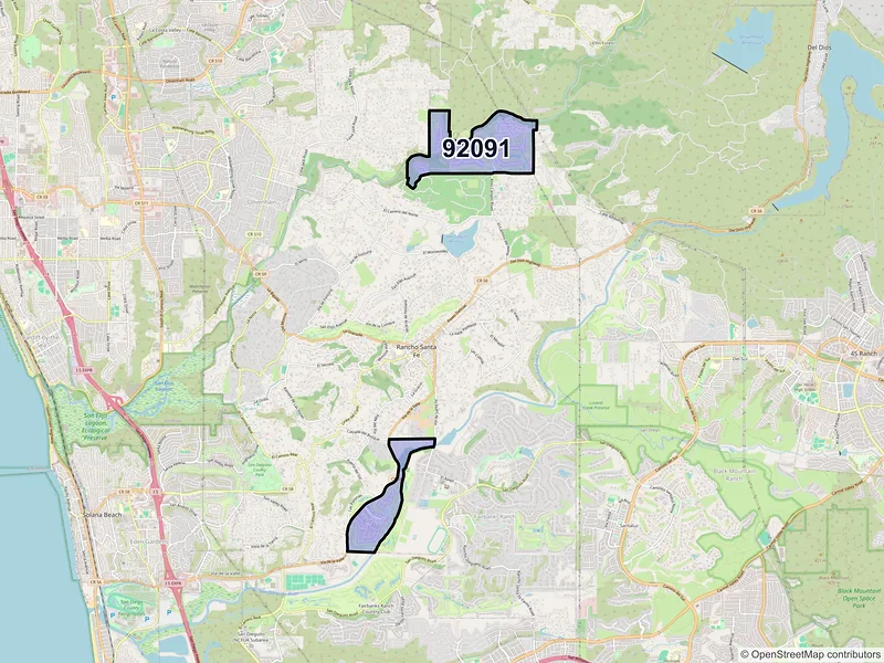 Map of ZIP Code 92091 — Rancho Santa Fe, CA