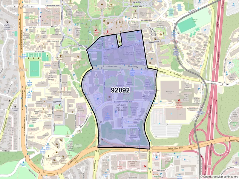 Map of ZIP Code 92092 — La Jolla, CA