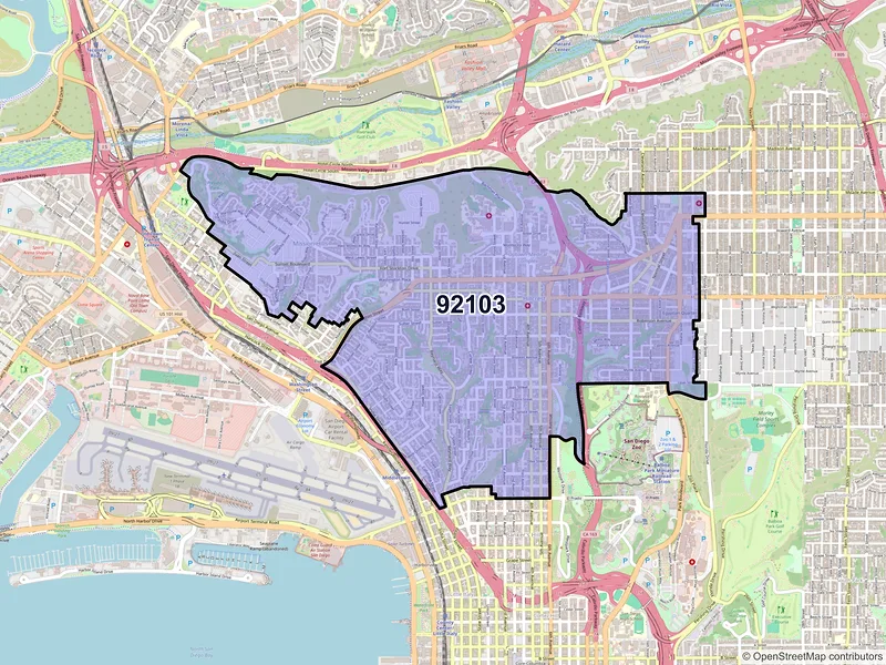 Map of ZIP Code 92103 — San Diego, CA