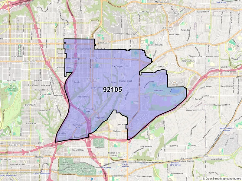 Map of ZIP Code 92105 — San Diego, CA