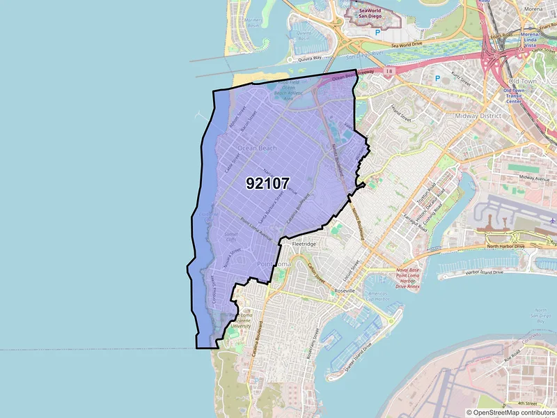 Map of ZIP Code 92107 — San Diego, CA