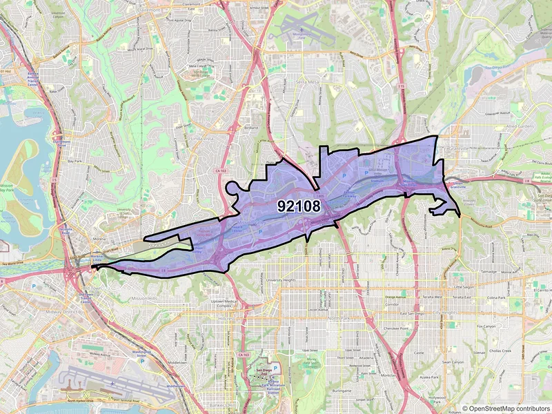 Map of ZIP Code 92108 — San Diego, CA