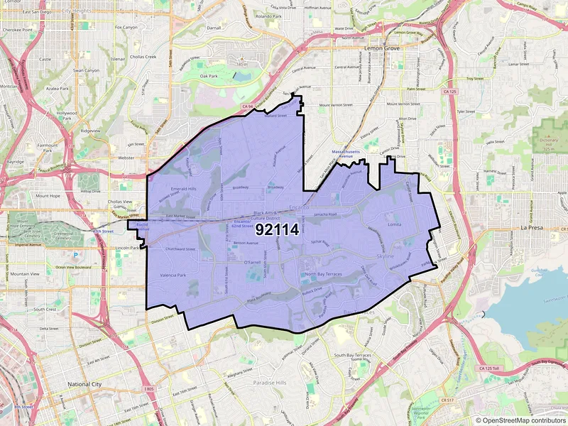 Map of ZIP Code 92114 — San Diego, CA