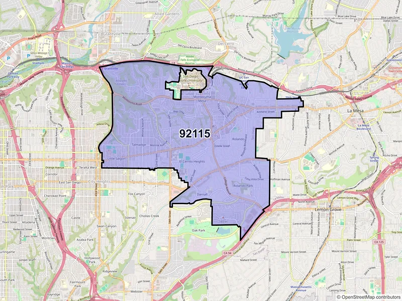 Map of ZIP Code 92115 — San Diego, CA