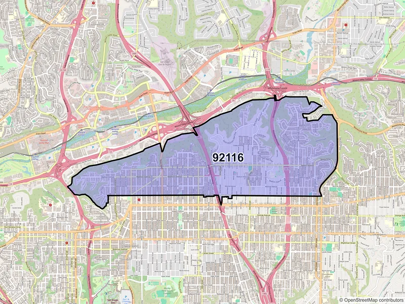 Map of ZIP Code 92116 — San Diego, CA