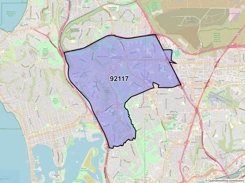 Map of ZIP Code 92117 — San Diego, CA