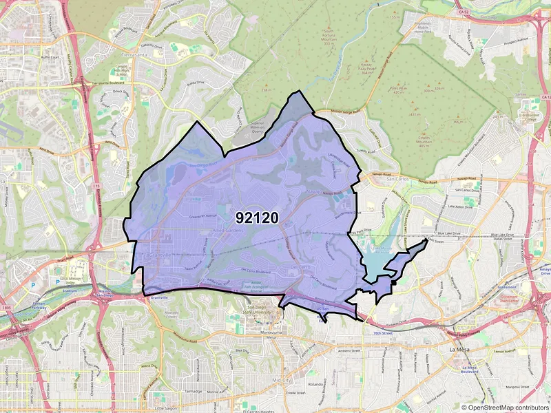 Map of ZIP Code 92120 — San Diego, CA