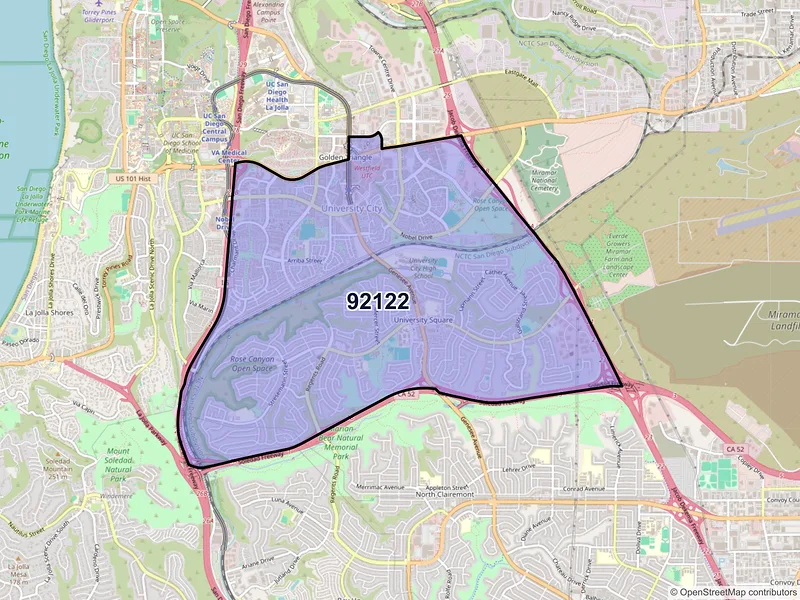 Map of ZIP Code 92122 — San Diego, CA