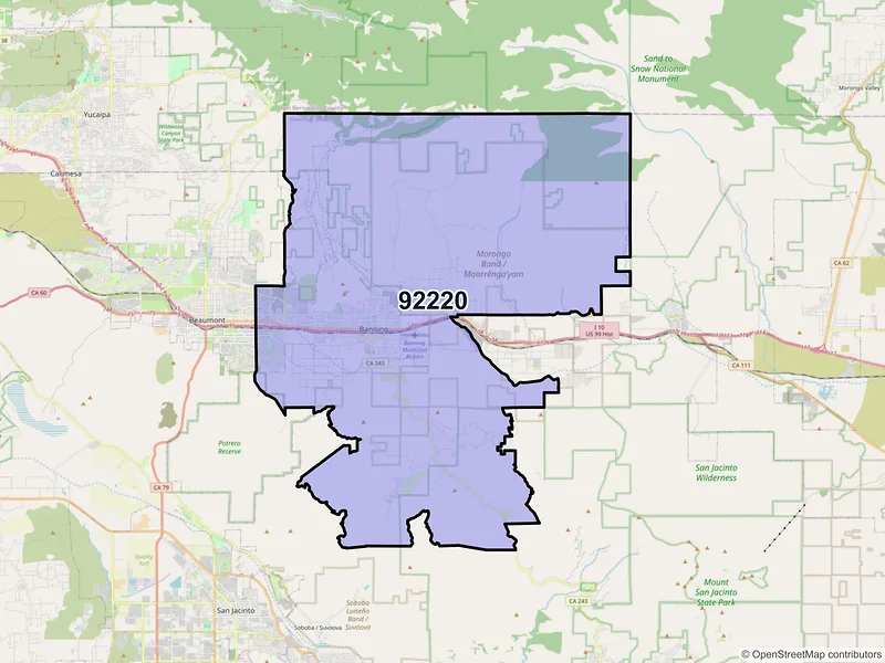 Map of ZIP Code 92220 — Banning, CA