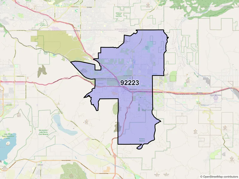 Map of ZIP Code 92223 — Beaumont, CA