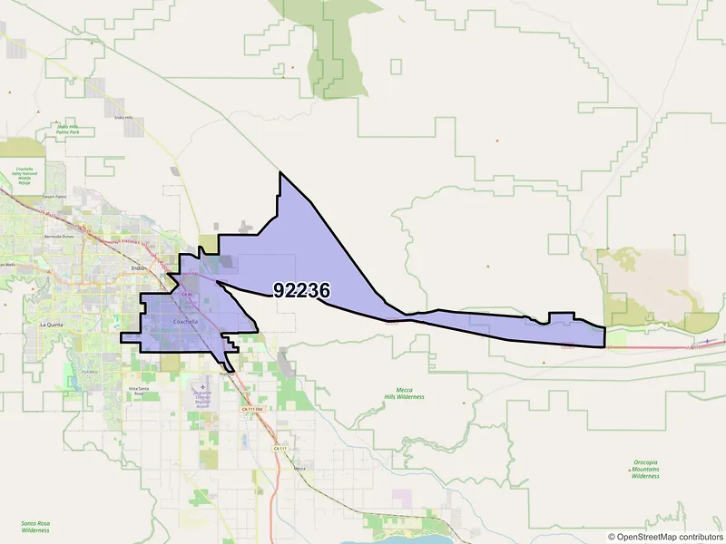 Map of Coachella, California and ZIP codes