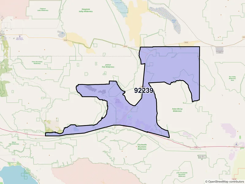 Map of Desert Center, California and ZIP codes