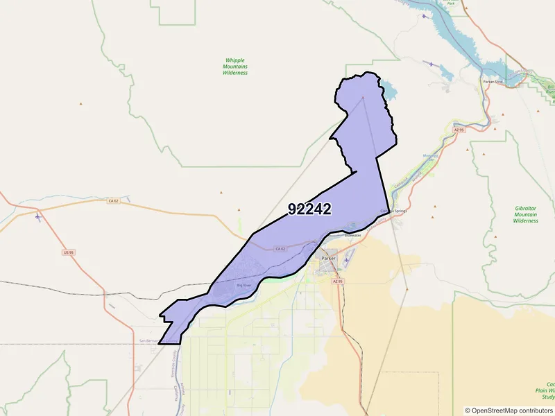 Map of ZIP Code 92242 — Earp, CA