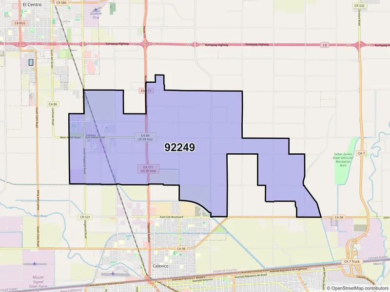 Map of Heber, California and ZIP codes