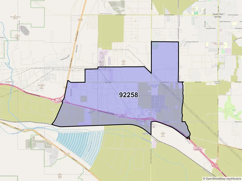 Map of North Palm Springs, California and ZIP codes