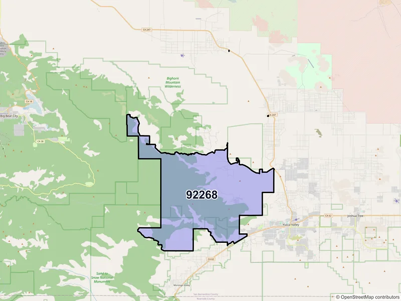 Map of Pioneertown, California and ZIP codes