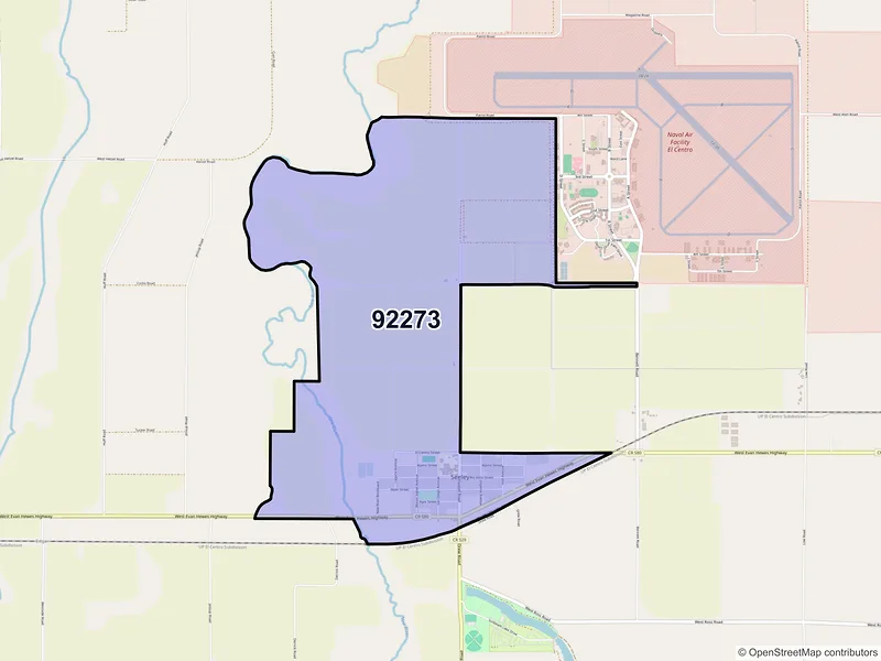 Map of Seeley, California and ZIP codes