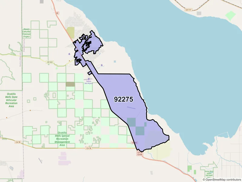 Map of Salton City, California and ZIP codes