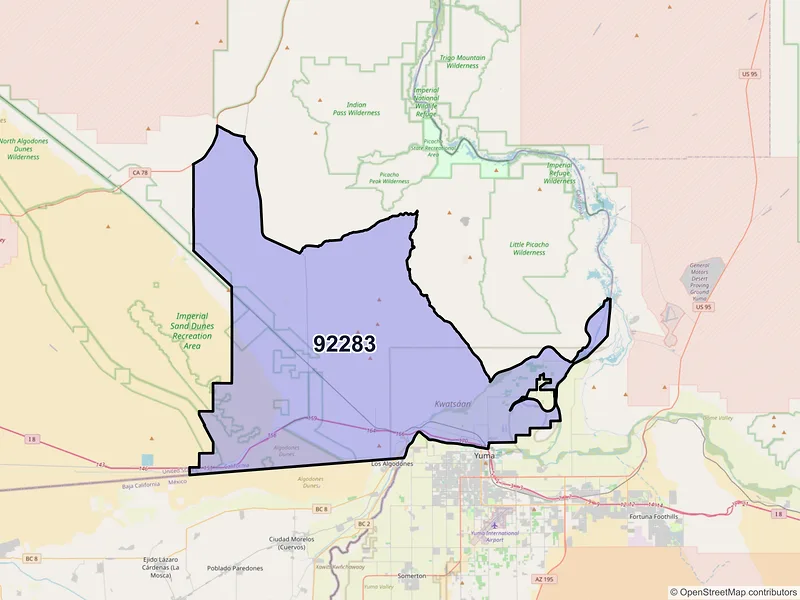 Map of ZIP Code 92283 — Winterhaven, CA