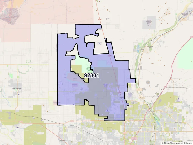 Map of Adelanto, California and ZIP codes