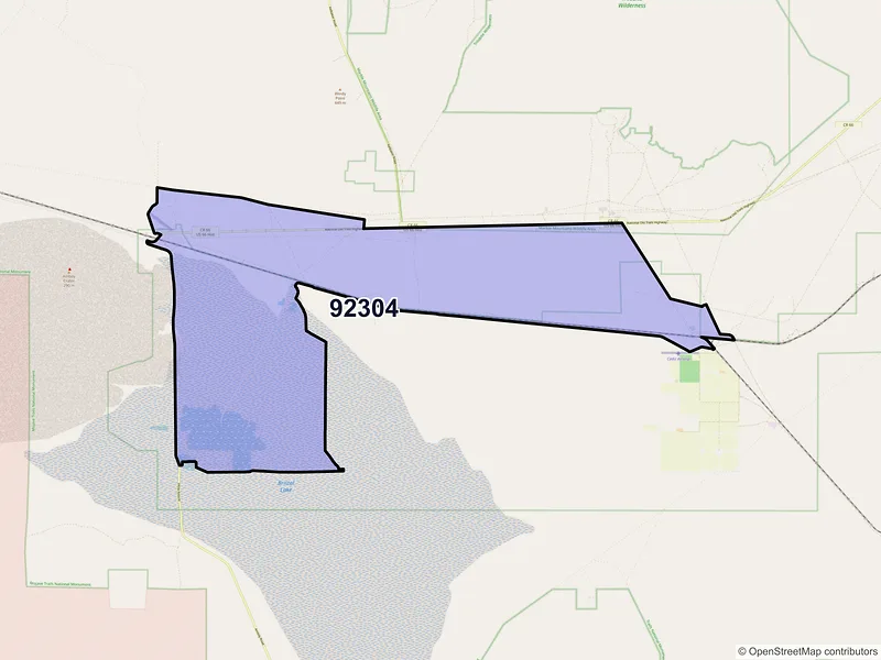 Map of Amboy, California and ZIP codes
