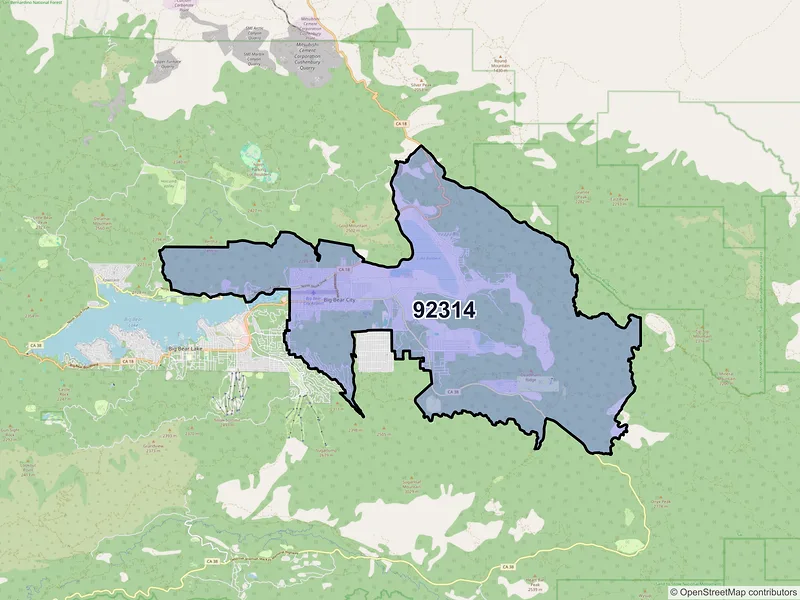 Map of Big Bear City, California and ZIP codes
