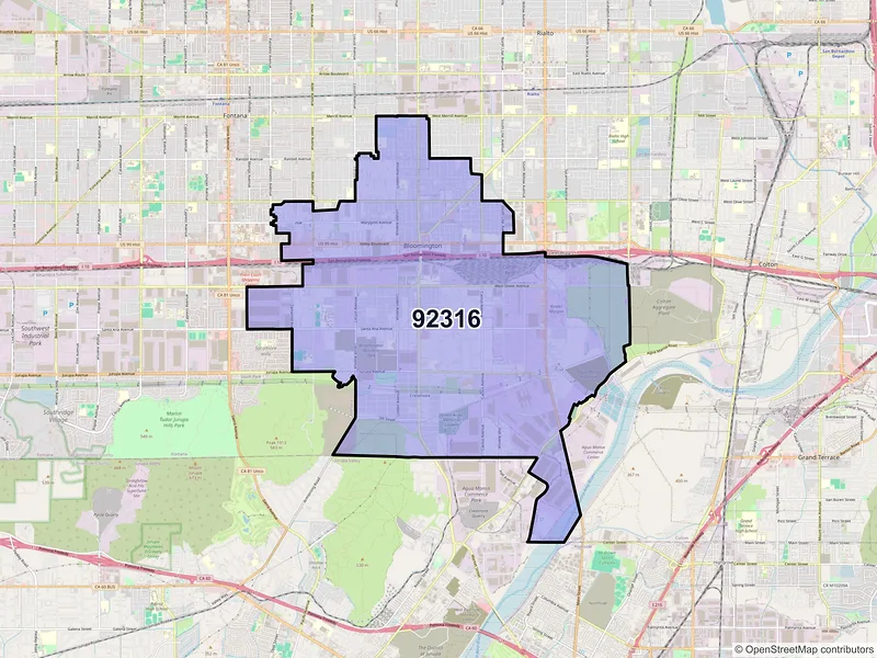 Map of ZIP Code 92316 — Bloomington, CA