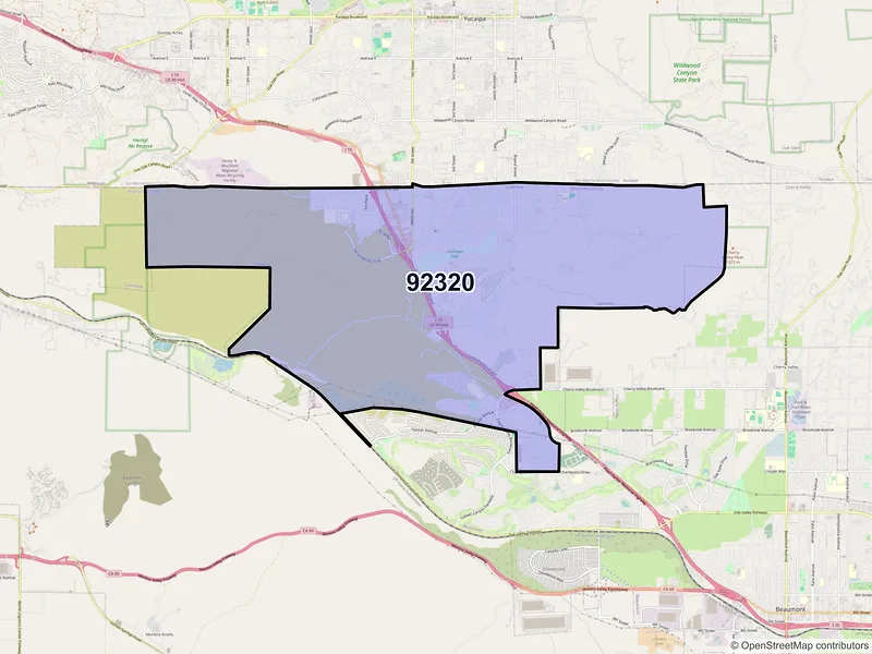 Map of ZIP Code 92320 — Calimesa, CA