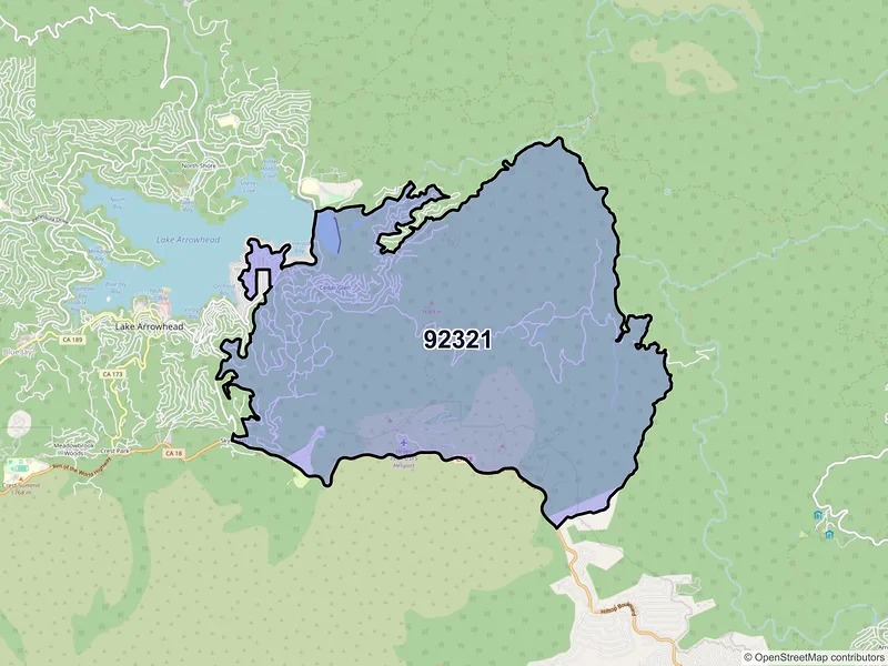Map of Cedar Glen, California and ZIP codes