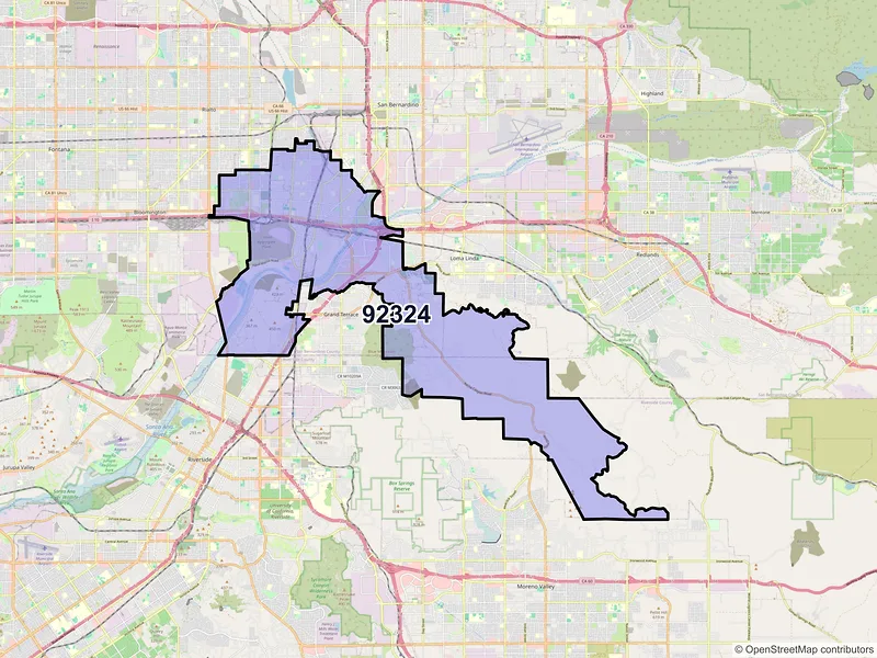 Map of Colton, California and ZIP codes