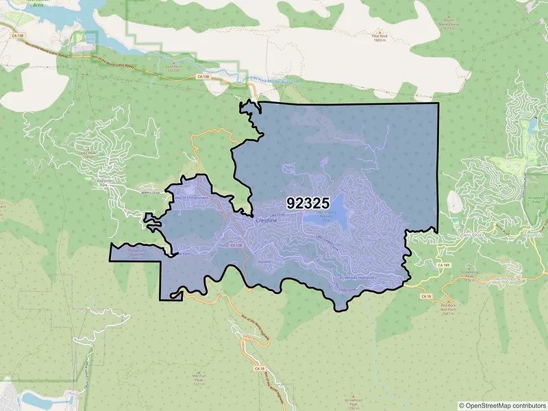 Map of Crestline, California and ZIP codes