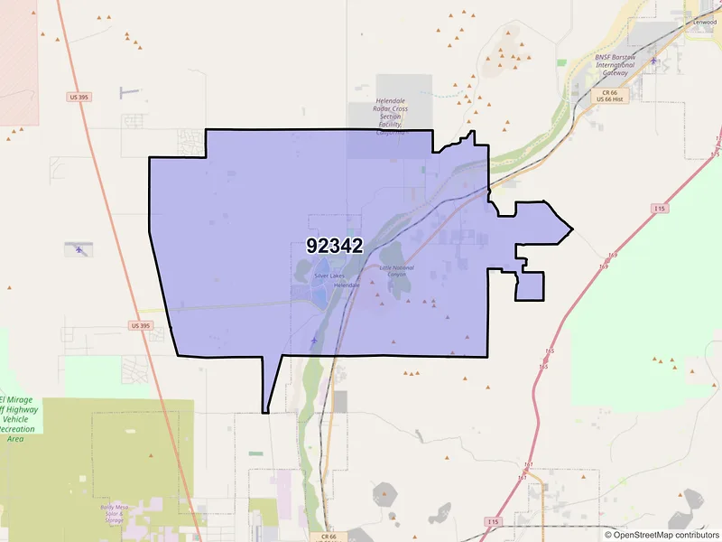 Map of Helendale, California and ZIP codes